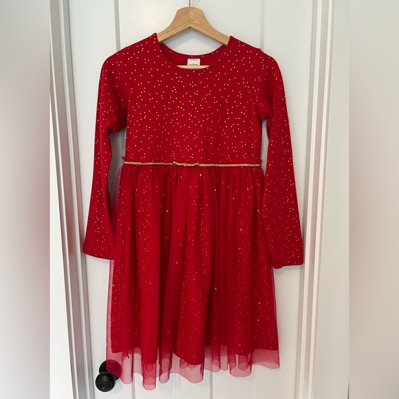 Hanna Andersson Other - Hanna Andersson: Shimmer Star Dress in Soft Tulle Red with Gold Sparkle: Size 12
